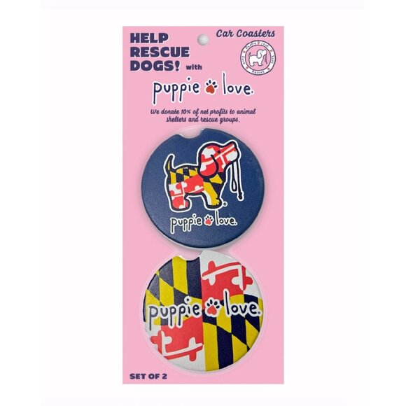 Puppie Love Maryland Flag Car Coasters (set of 2) NEW Fast Ship - Picture 1 of 4
